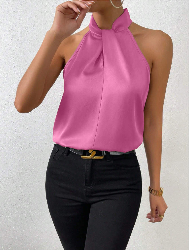 Aline | Satijnen halter topje voor dames - Lichtroze