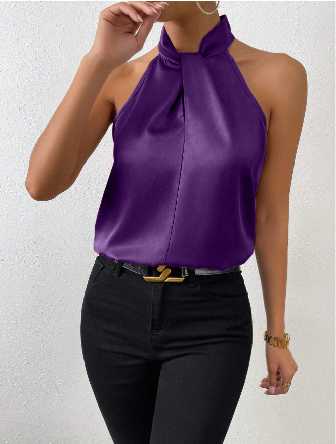 Aline | Satijnen halter topje voor dames - Paars