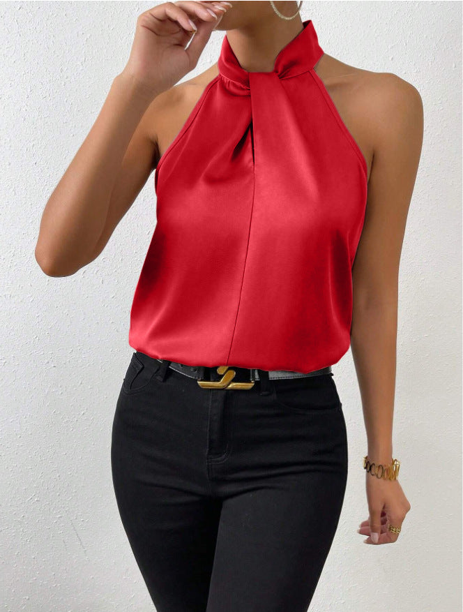 Aline | Satijnen halter topje voor dames - Rood