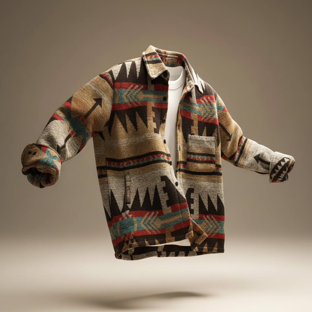 André | Wolmix overshirt voor heren met print - Donkerbruin