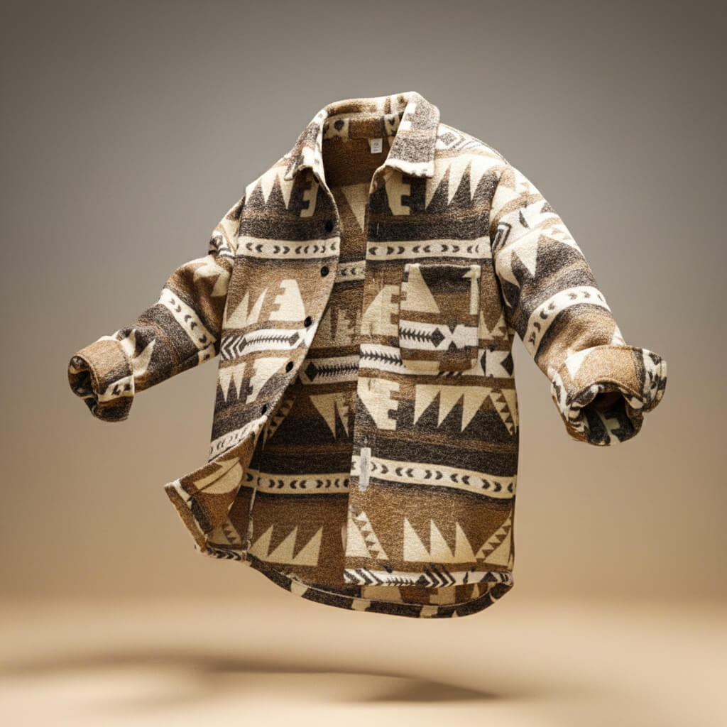 André | Wolmix overshirt voor heren met print - Lichtbruin