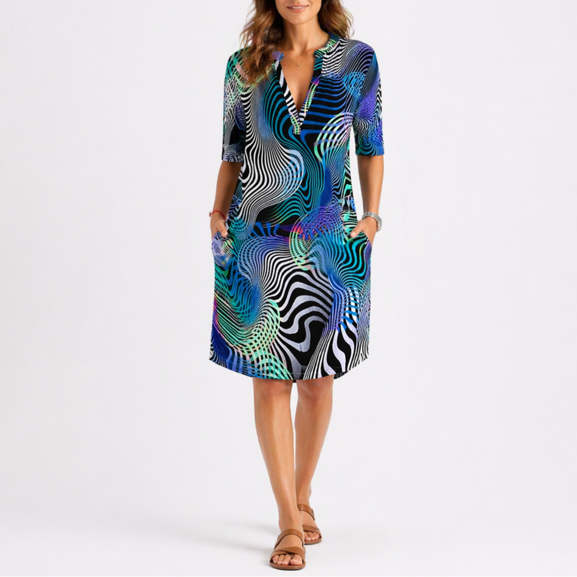 Anne | Midi jurk met print voor dames - Blauw