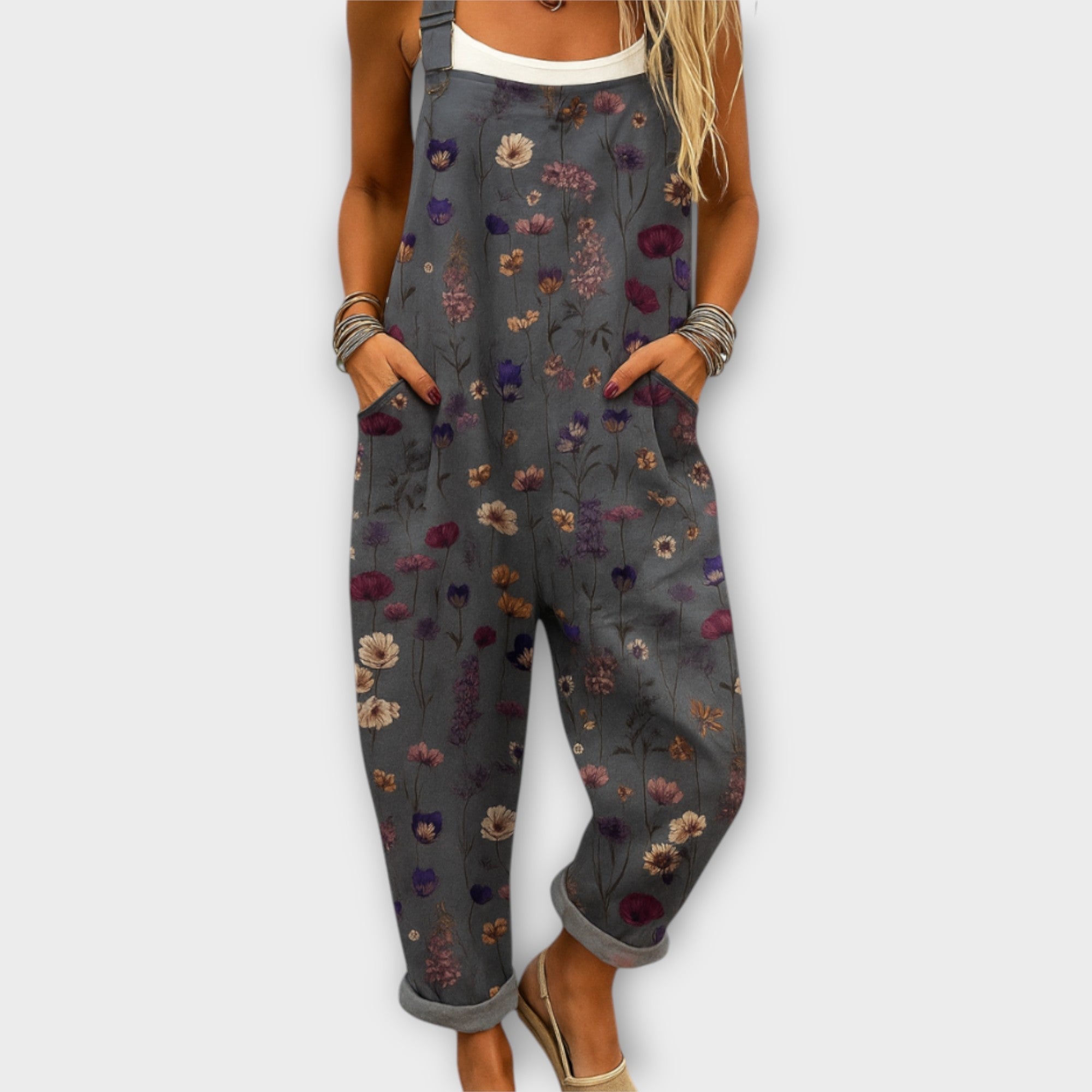 Annika | Jumpsuit dames met bloemenprint - Zwart