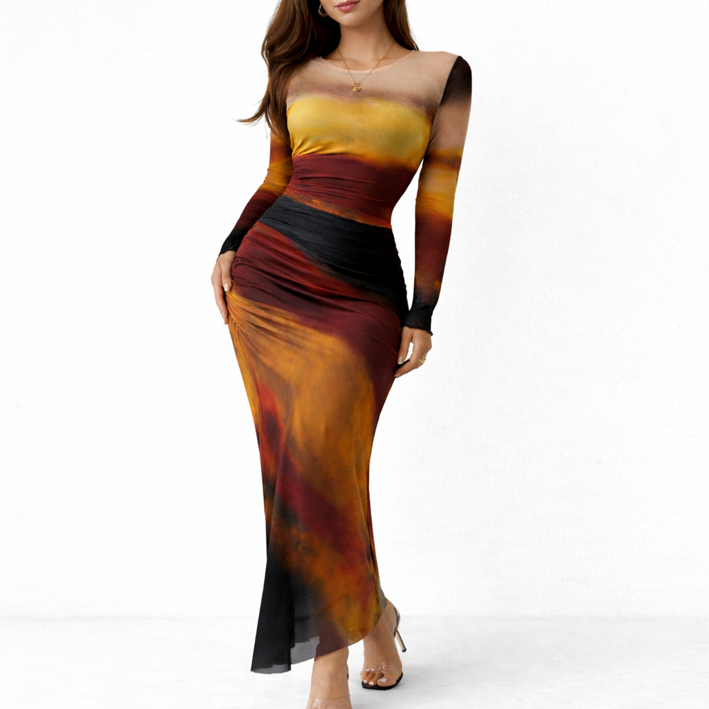 Anouk | Maxi jurk met lange mouwen - Geel