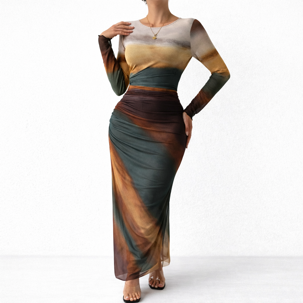 Anouk | Maxi jurk met lange mouwen - Grijs
