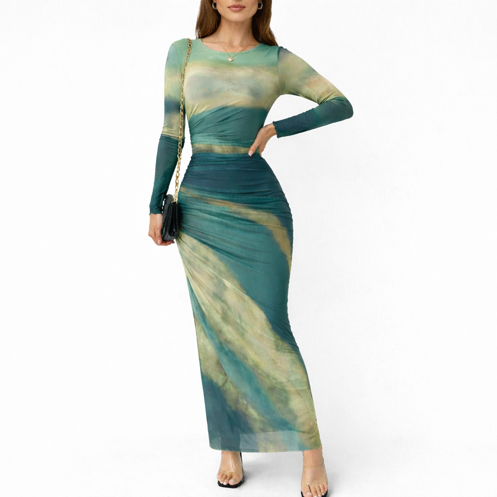 Anouk | Maxi jurk met lange mouwen - Groen
