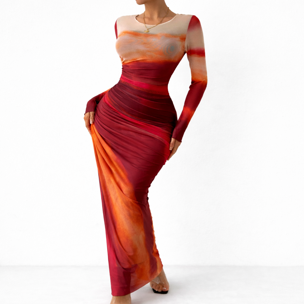 Anouk | Maxi jurk met lange mouwen - Rood