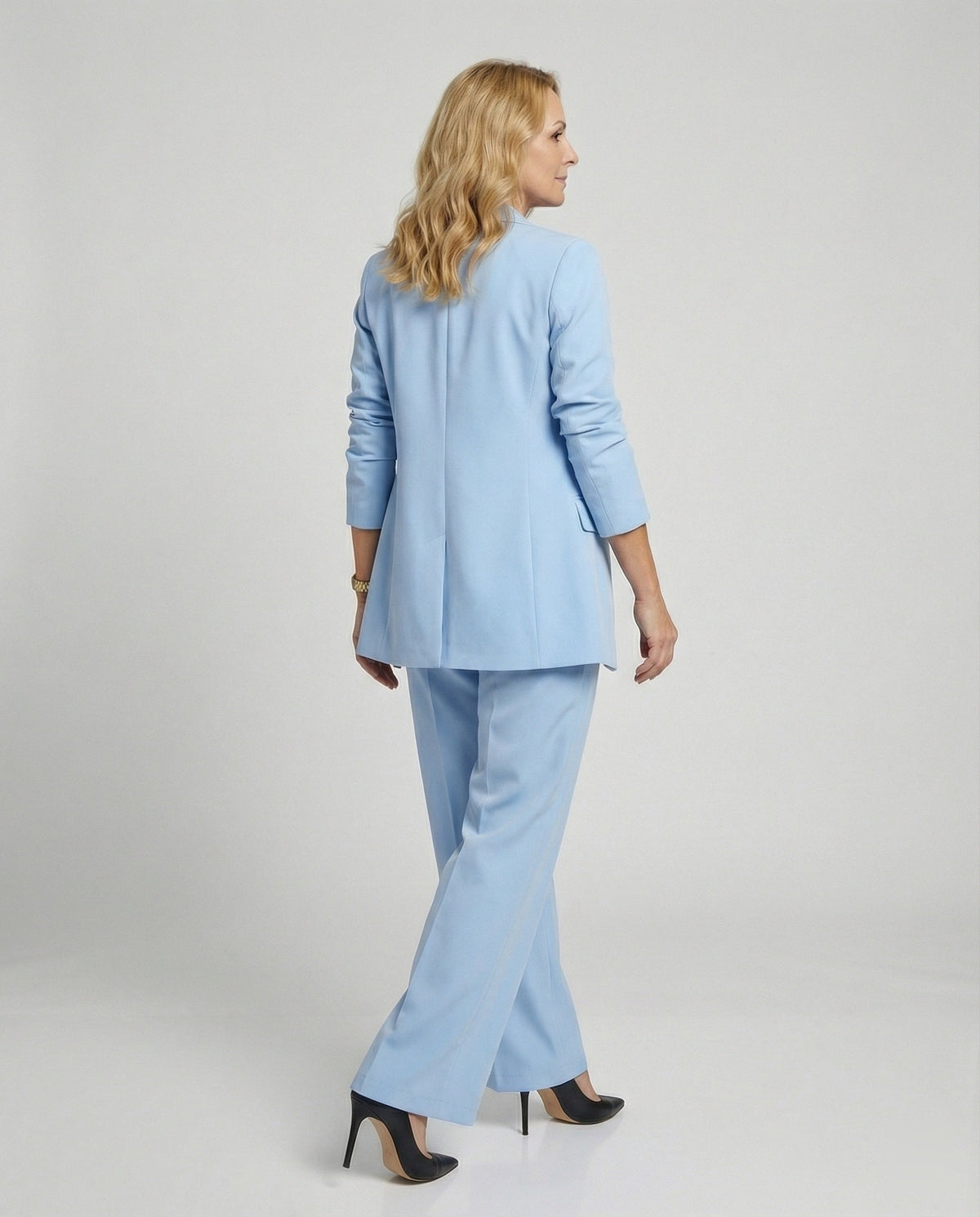 Astrid | Broekpak dames met blazer en wijde pijp, lichtblauw - foto 5