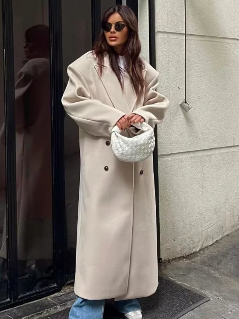 Aukje | Oversized lange mantel voor dames - Beige