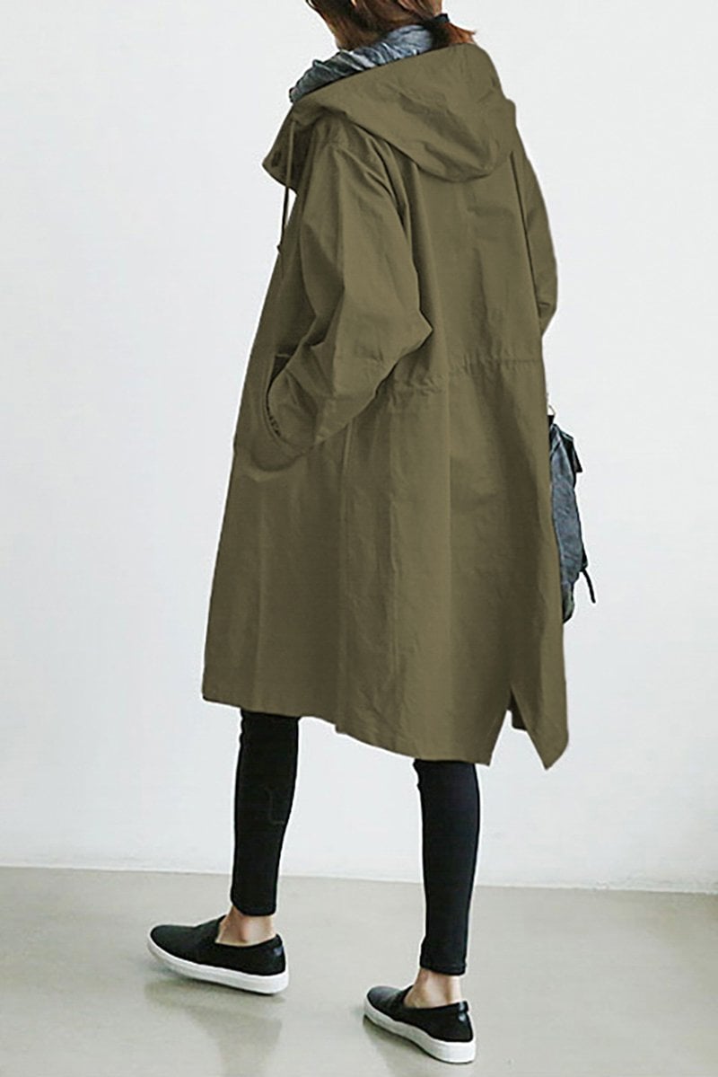Aukje | Trenchcoat met capuchon voor dames - Legergroen