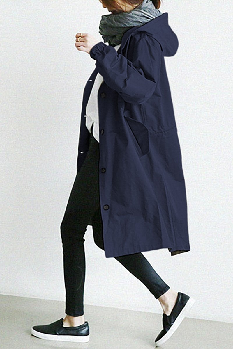Aukje | Trenchcoat met capuchon voor dames - Marineblauw