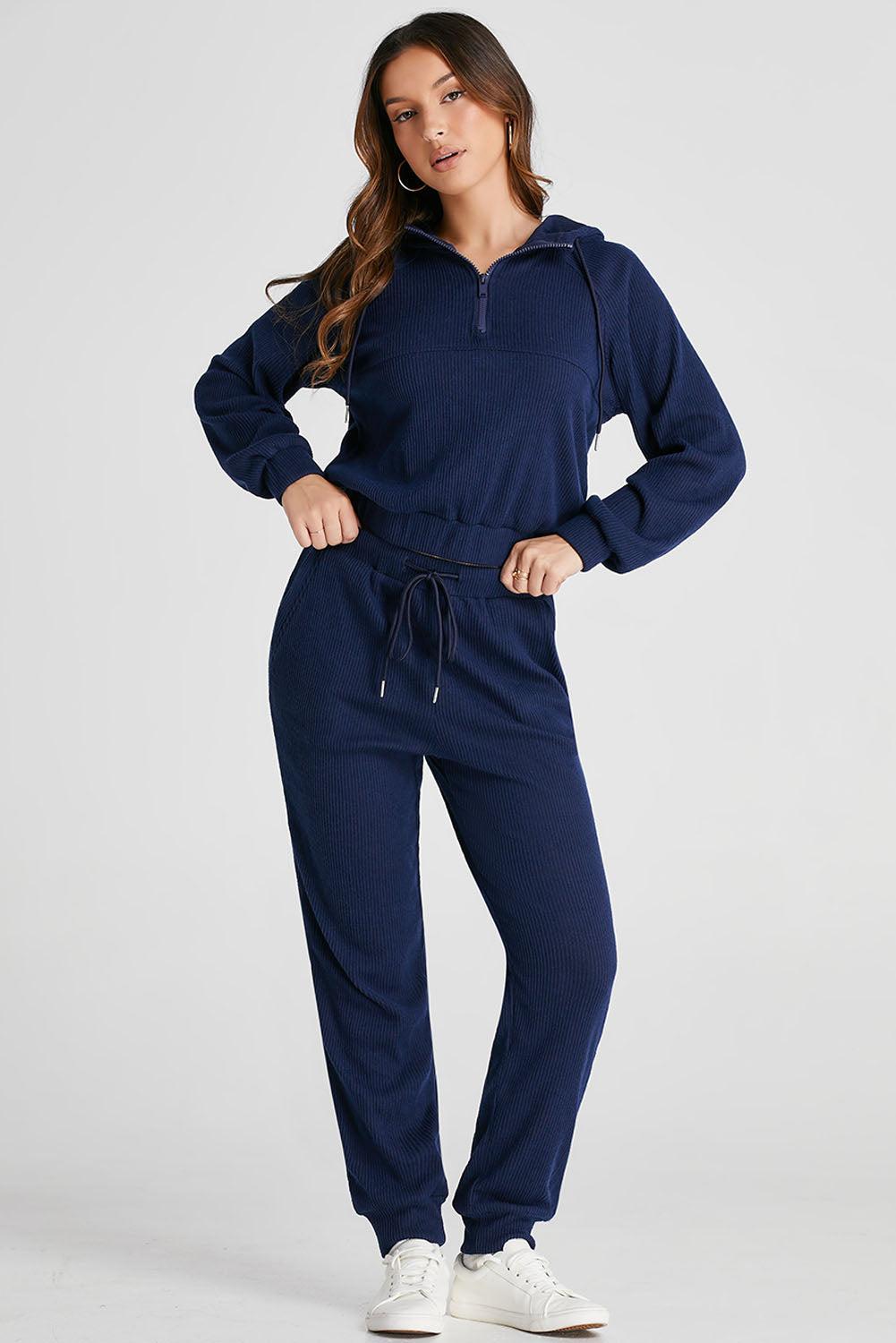 Lales - Ensemble Jogging Confortable avec Sweat à Capuche Demi-Zip et Pantalon pour Femme