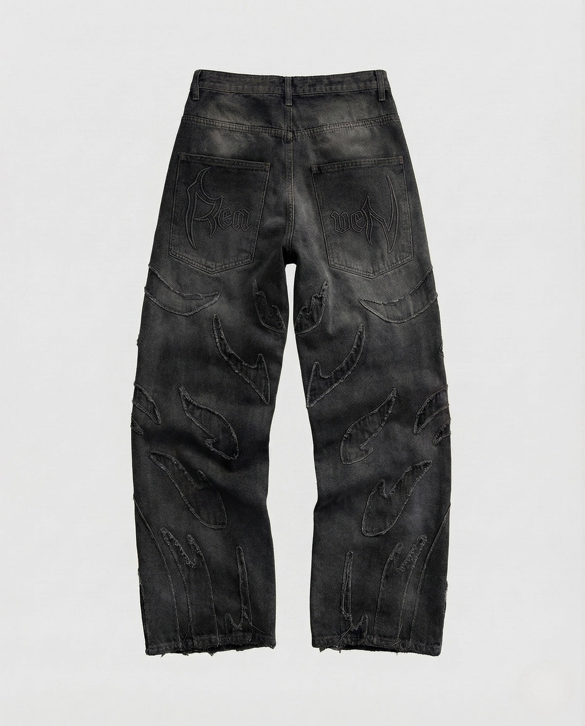 Bart | Baggy jeans met cutouts en franjes - Zwart