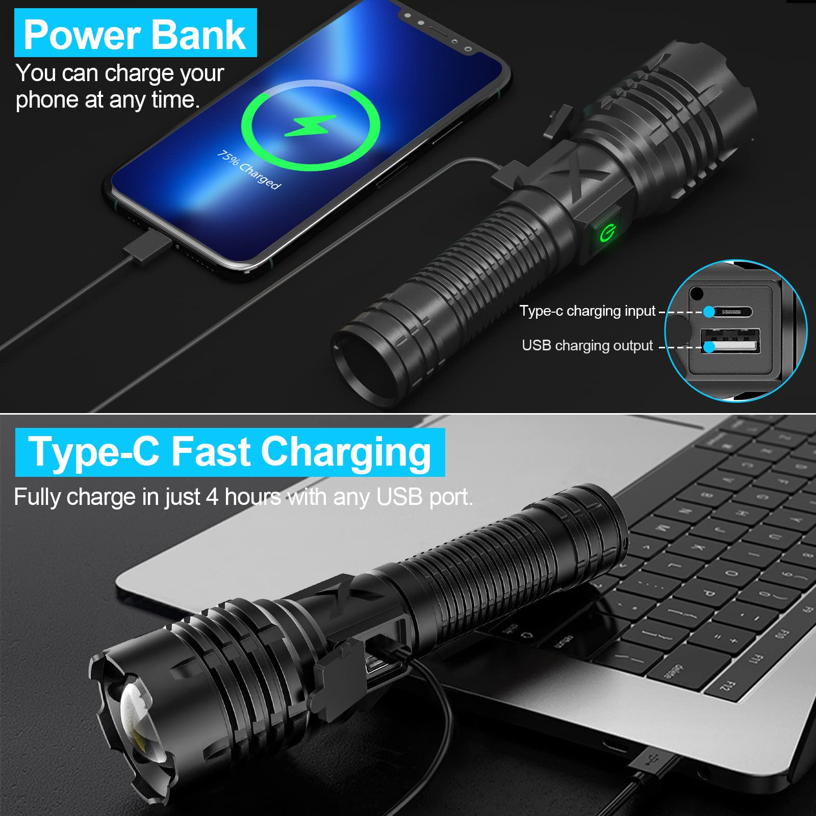 Benjamin | Oplaadbare LED zaklamp 100000 lumen - view 3