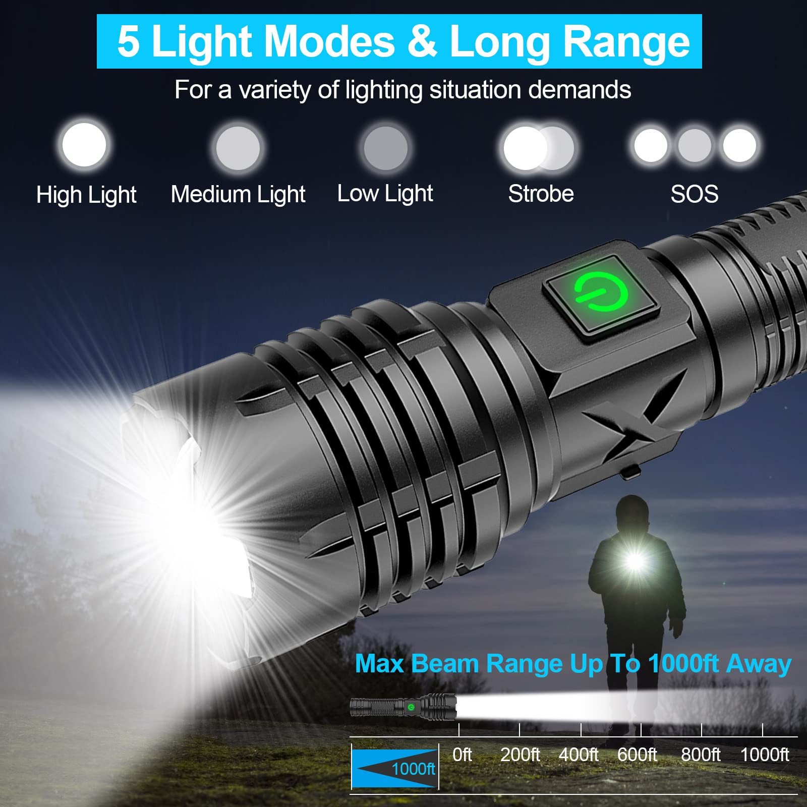 Benjamin | Oplaadbare LED zaklamp 100000 lumen - view 4