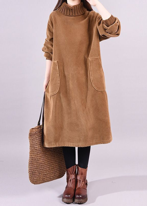 Berber | Corduroy jurk met col voor dames - Koffie