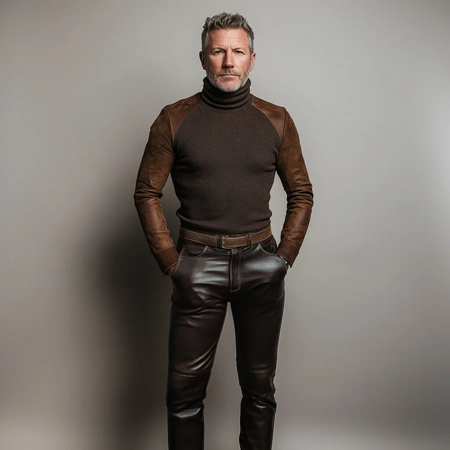 Suède gesplitste gebreide coltrui met lange mouwen voor heren