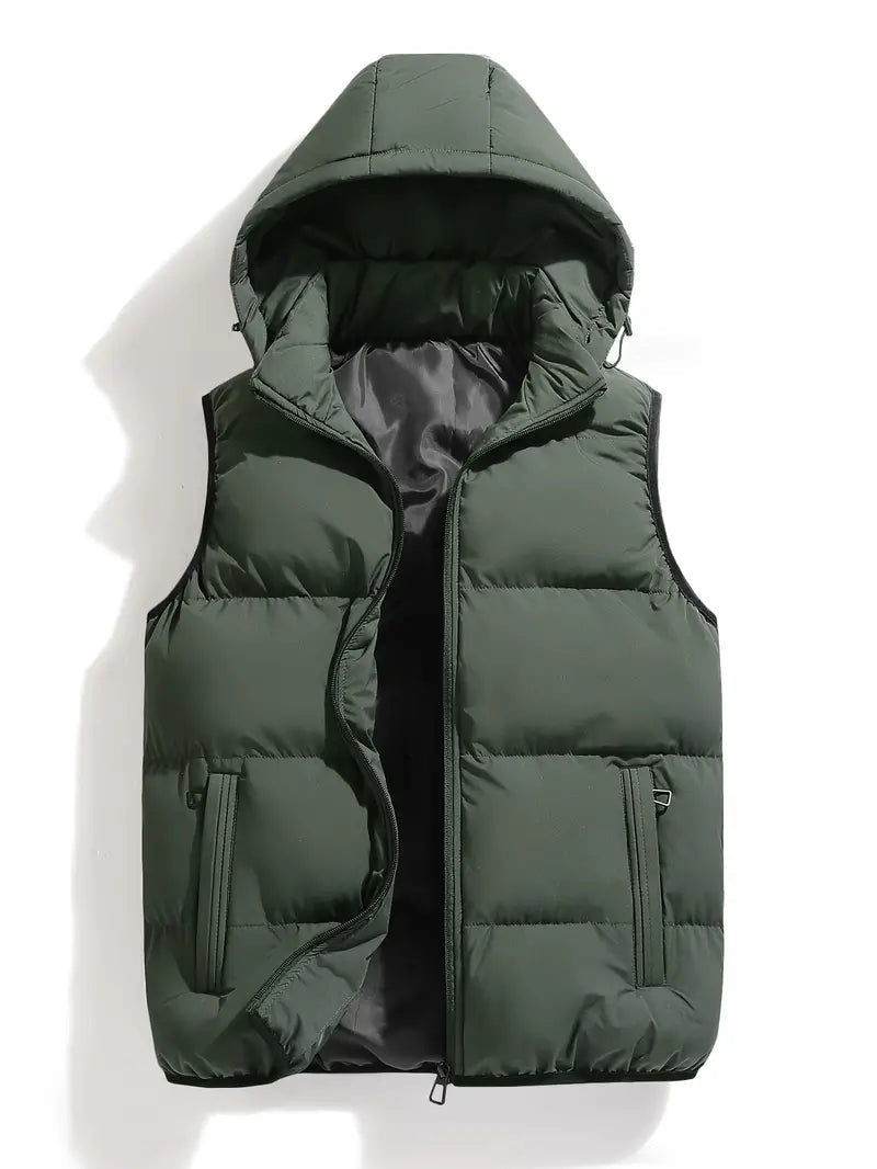 Bram | Gewatteerde bodywarmer met capuchon voor heren - Groen