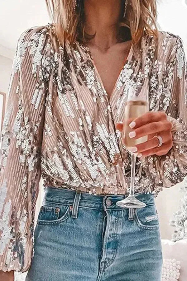 Mia - Paillettenbluse mit langen Ärmeln