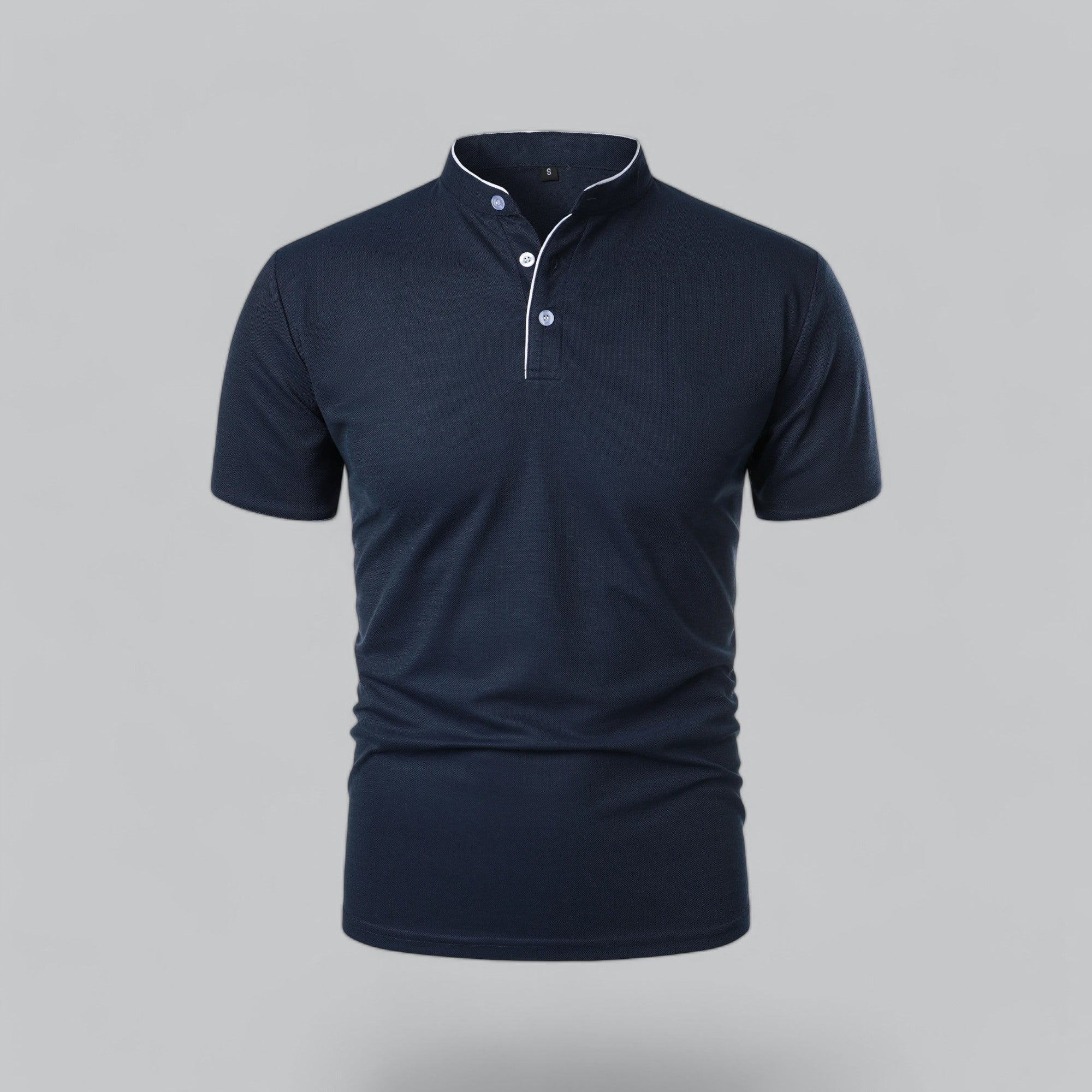 Casper | Poloshirt zonder kraag voor heren, korte mouw - donkerblauw