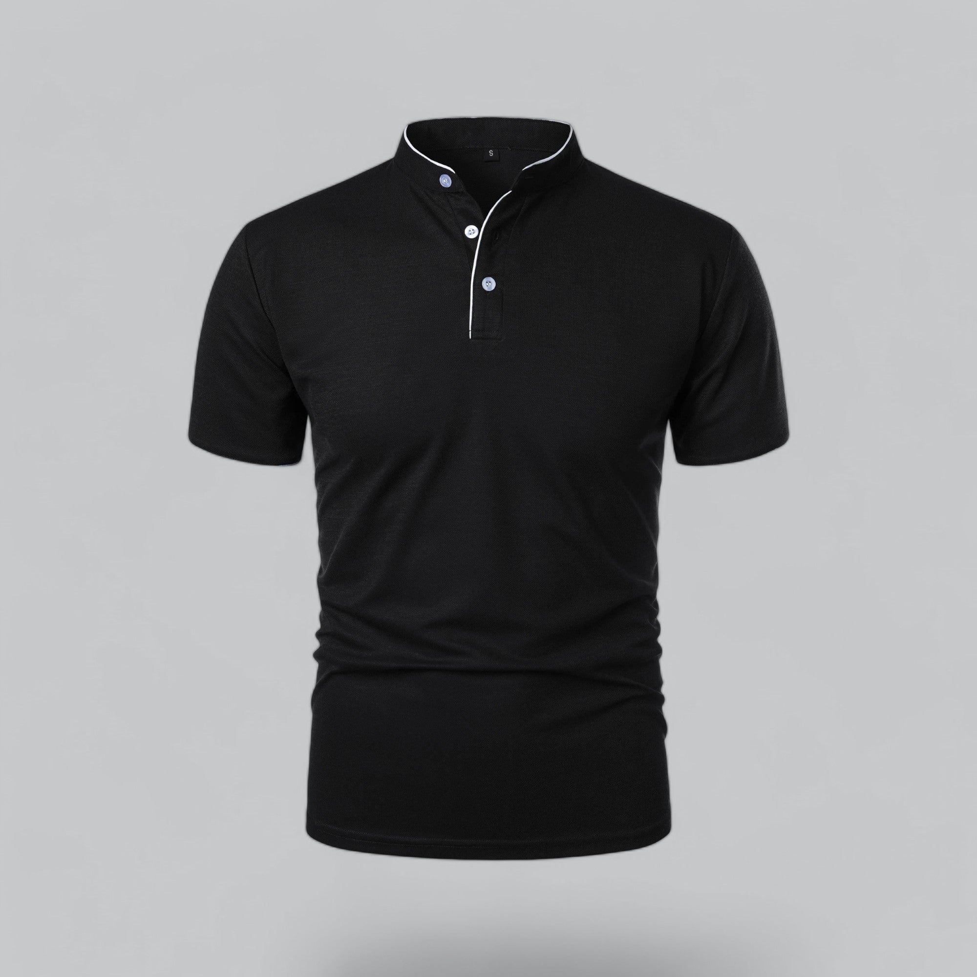 Casper | Poloshirt zonder kraag voor heren, korte mouw - zwart