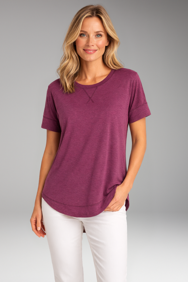 Charlotte | T-shirt met ronde hals voor dames - Donkerroze