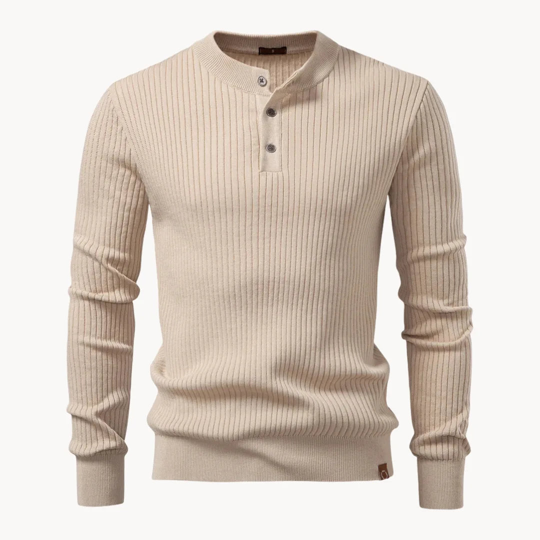 Daan | Gebreide herentrui met knoopsluiting - Beige