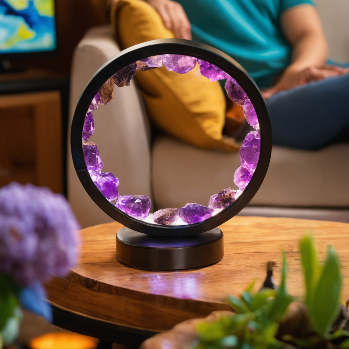 David | Amethist sfeerlamp met warm ledlicht - foto 2