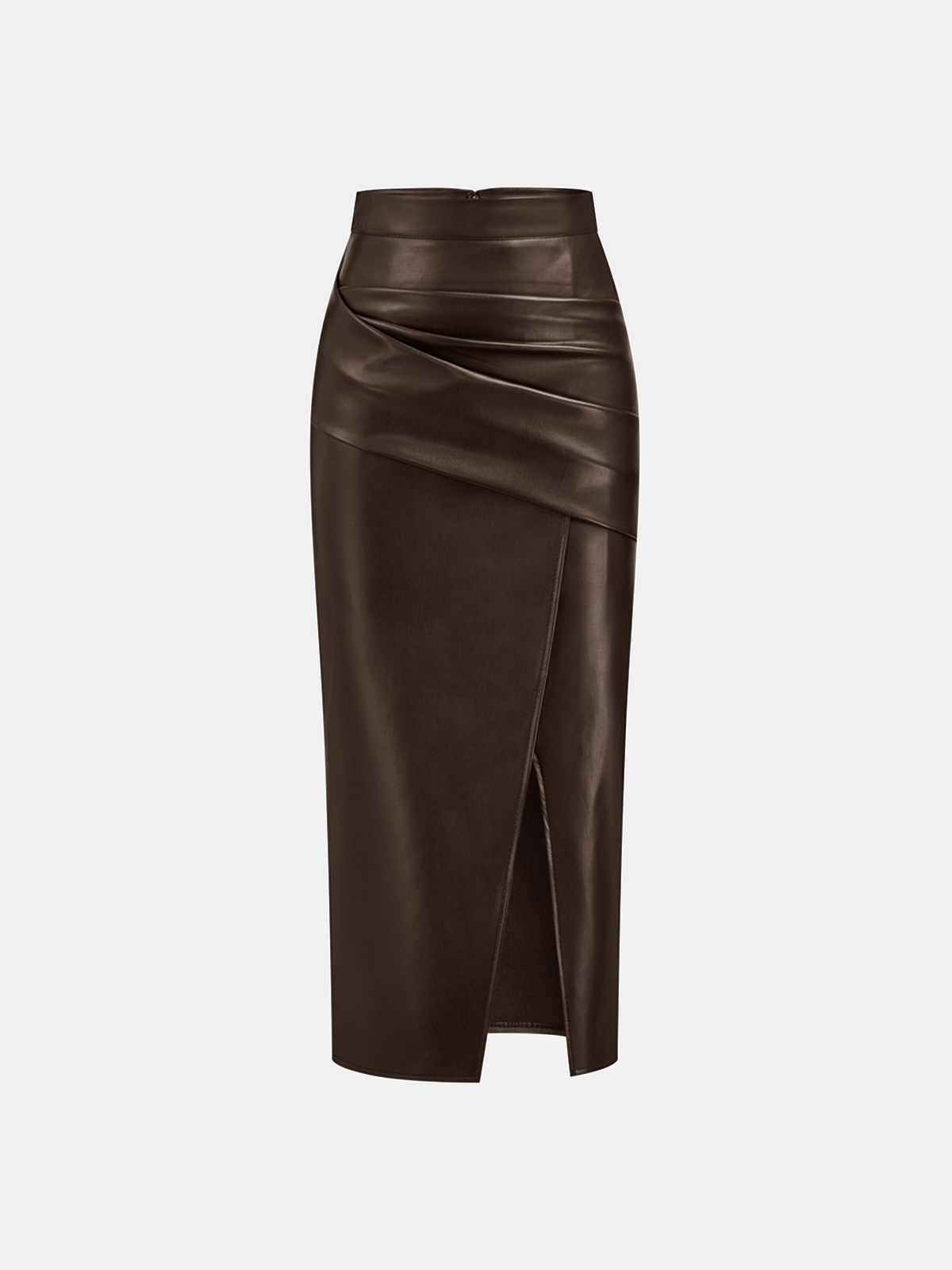 Diana | Kunstleren midi rok met split - Bruin