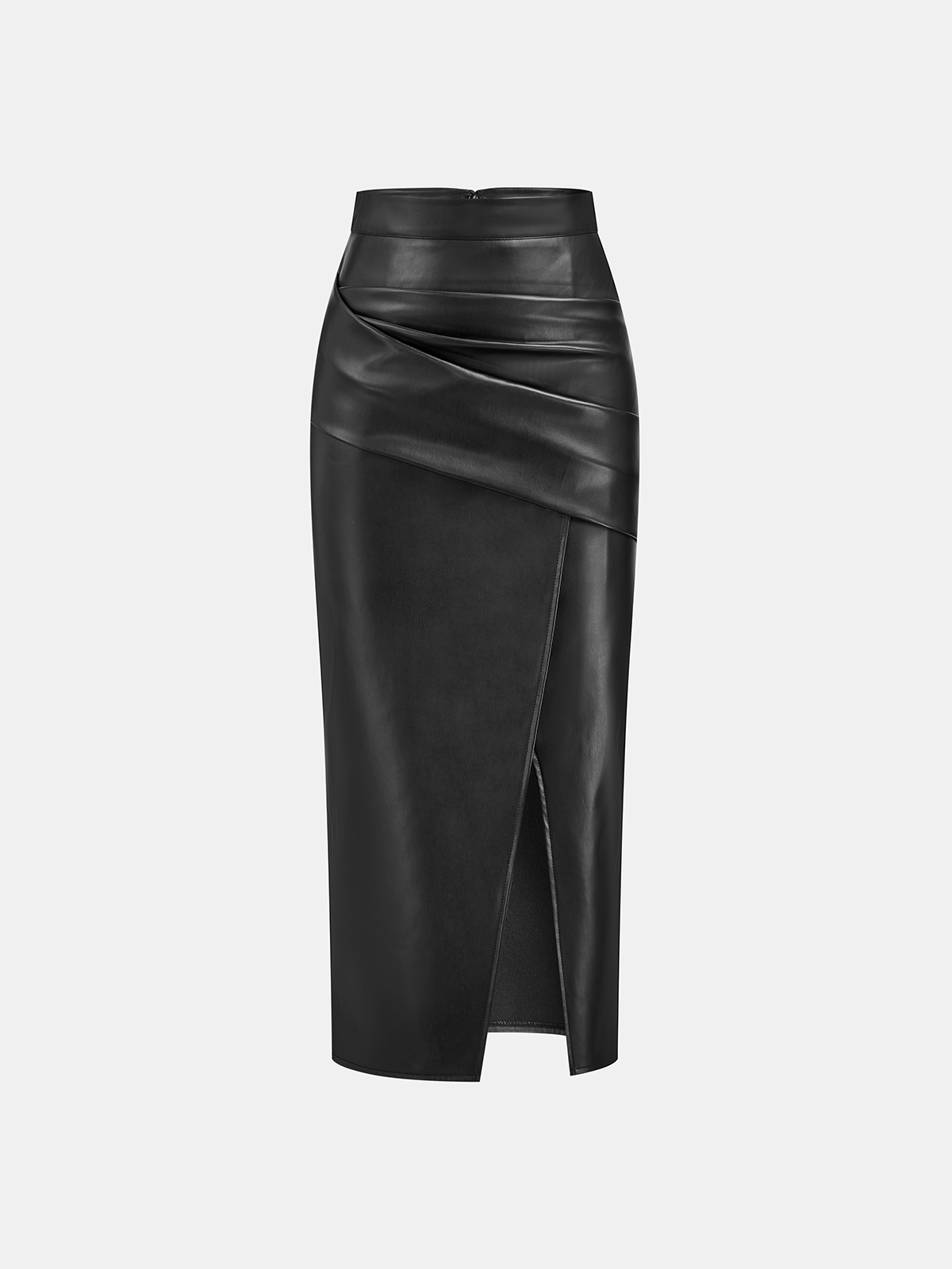 Diana | Kunstleren midi rok met split - Zwart