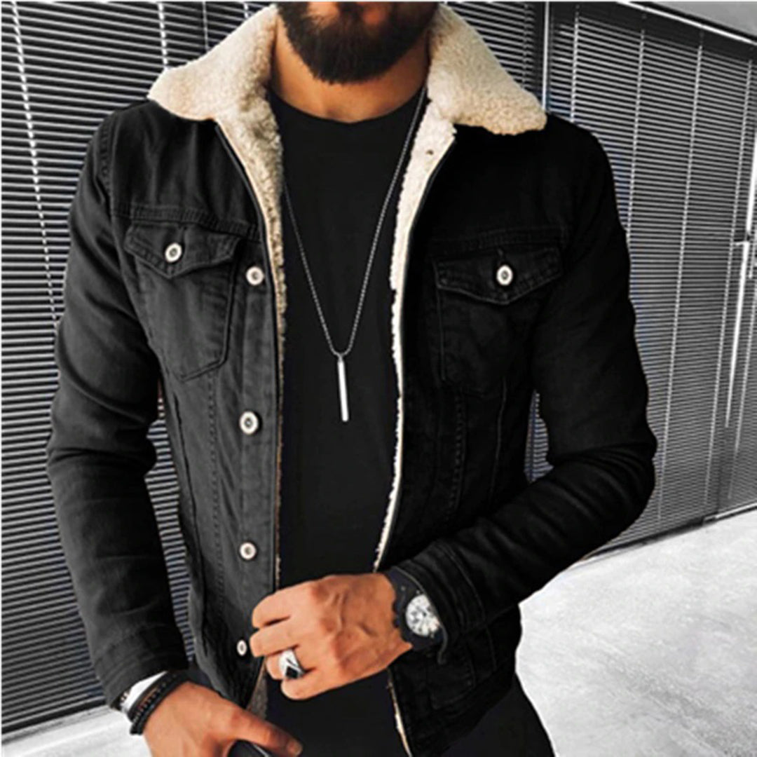 Dirk | Denim jas met teddy voering voor heren - Zwart