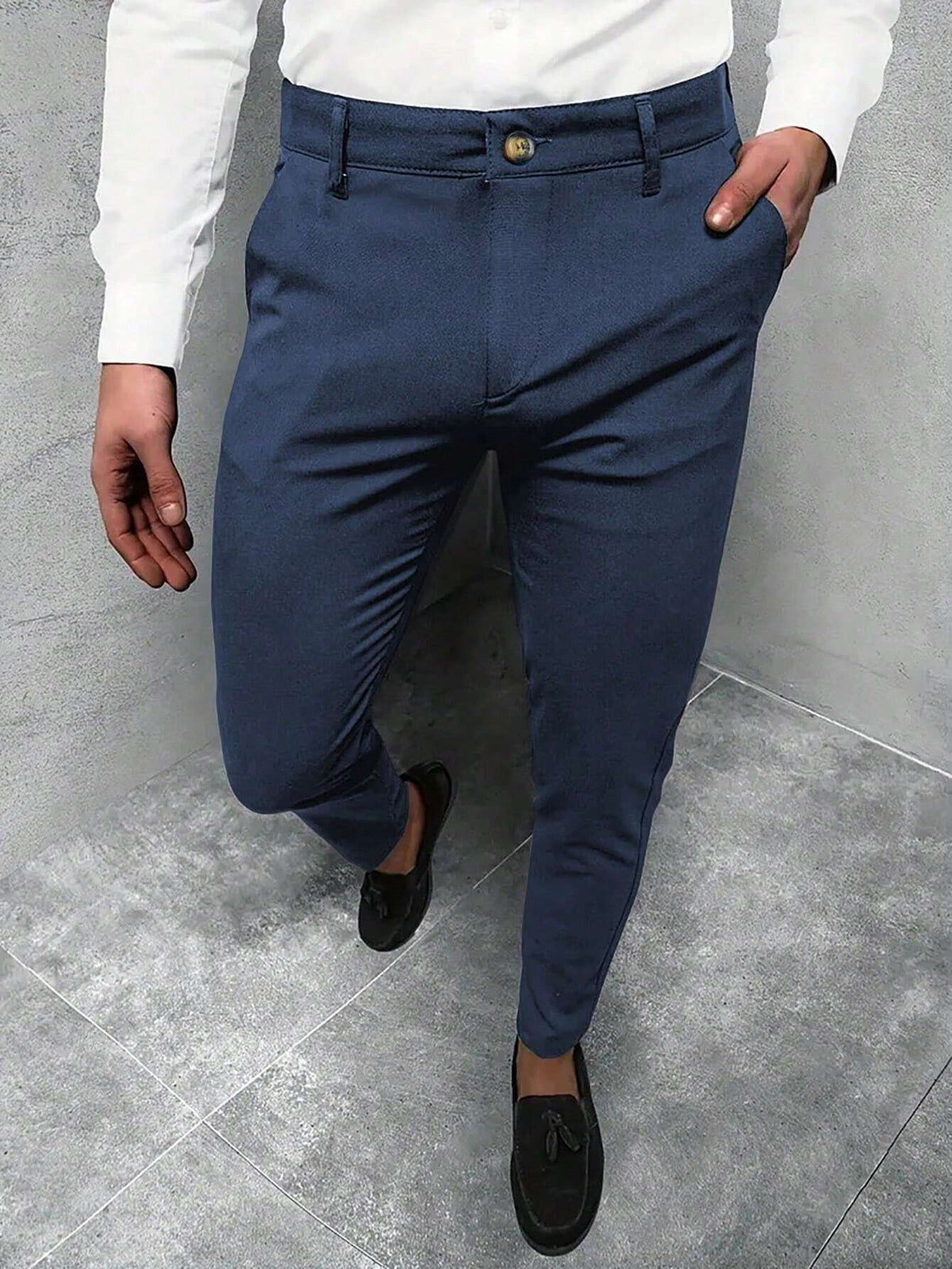 Douwe | Nette herenbroek van katoenmix - Blauw