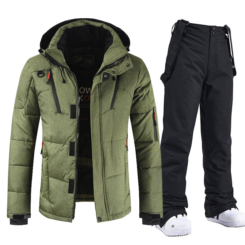 Douwe | Skipak heren met winterjack en skibroek - Legergroen en zwart
