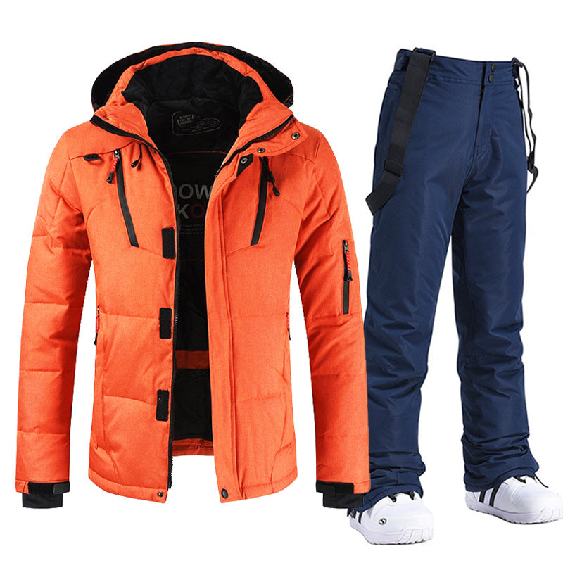 Douwe | Skipak heren met winterjack en skibroek - Oranje en marineblauw