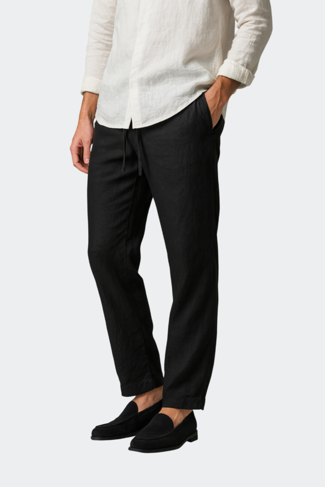 Duco | Linnen broek voor heren, relaxed fit - Zwart