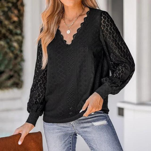 Delphine - Elegantes V-Ausschnitt Spitzen Top