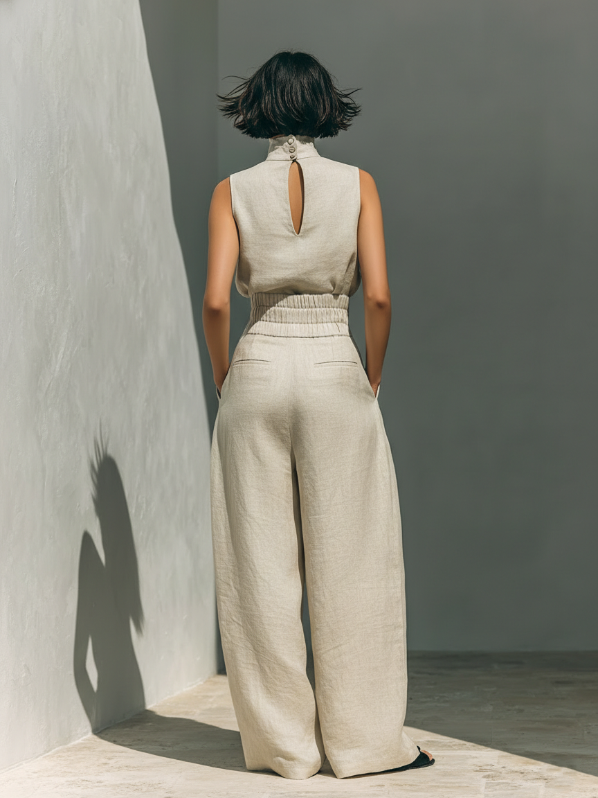Eline | Mouwloze jumpsuit van katoen en linnen - view 5