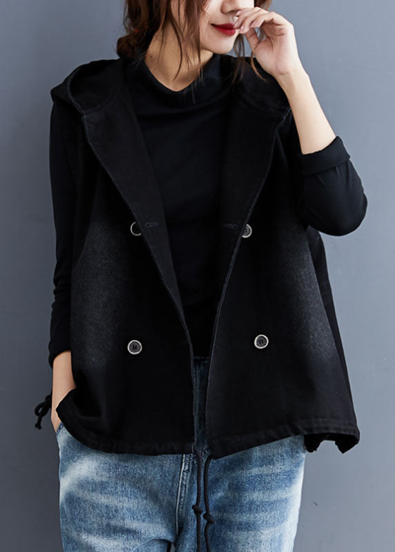 Ellen | Spijker bodywarmer met capuchon voor dames, zwart - view 2