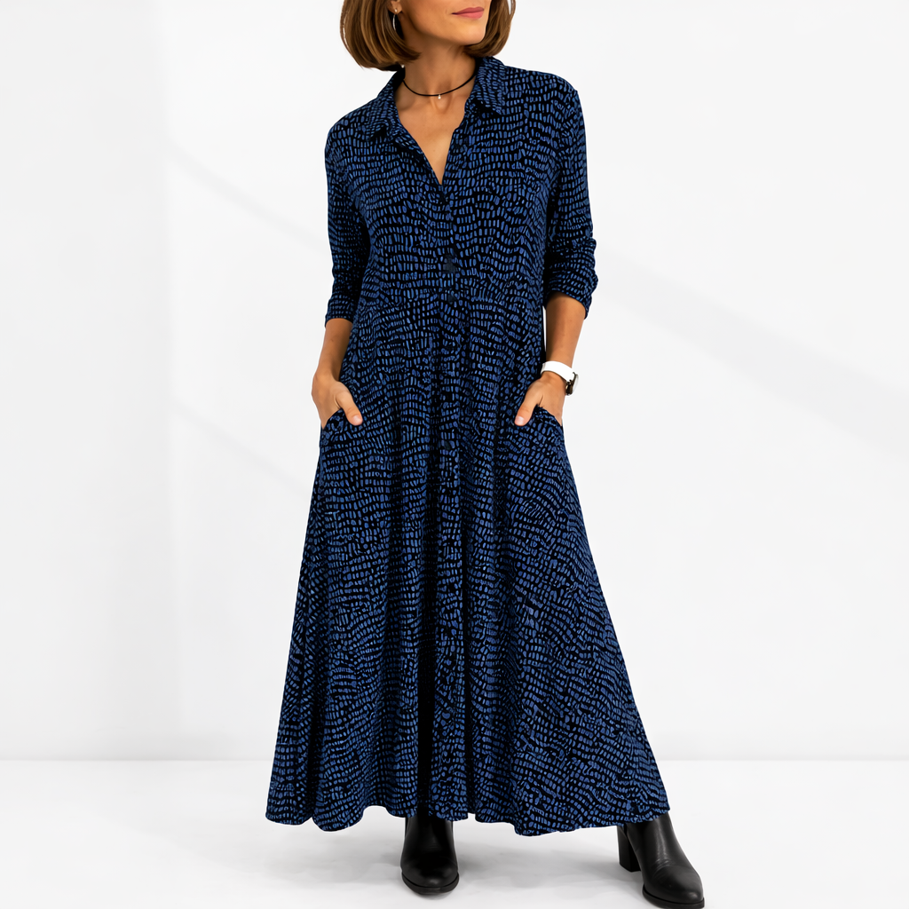 Elske | Lange blousejurk voor dames met zakken - Blauw
