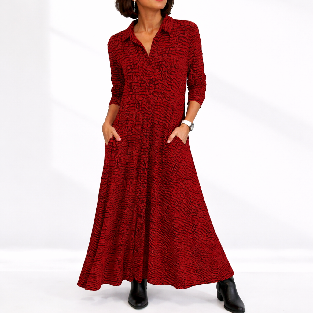 Elske | Lange blousejurk voor dames met zakken - Rood
