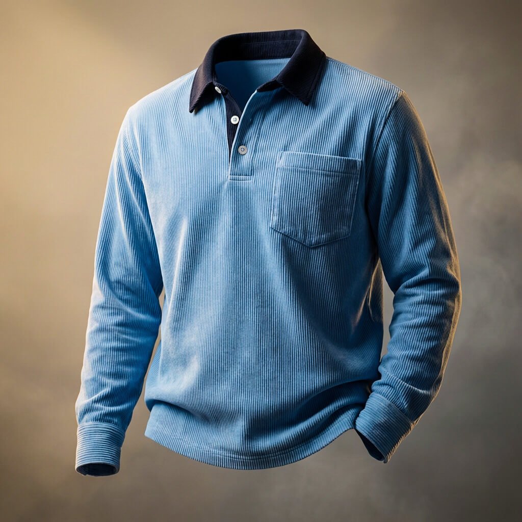 Emiel | Corduroy polo met lange mouw voor heren - Babyblauw