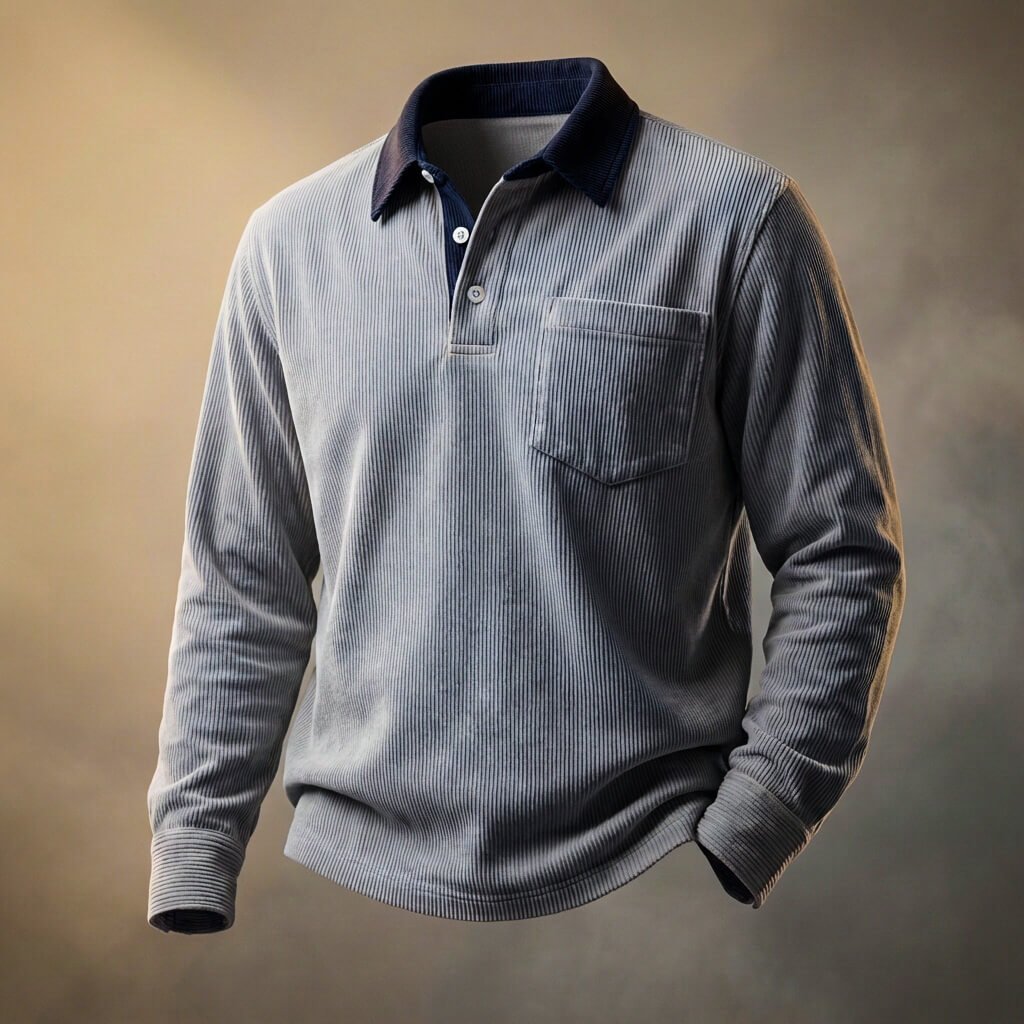 Emiel | Corduroy polo met lange mouw voor heren - Leigrijs