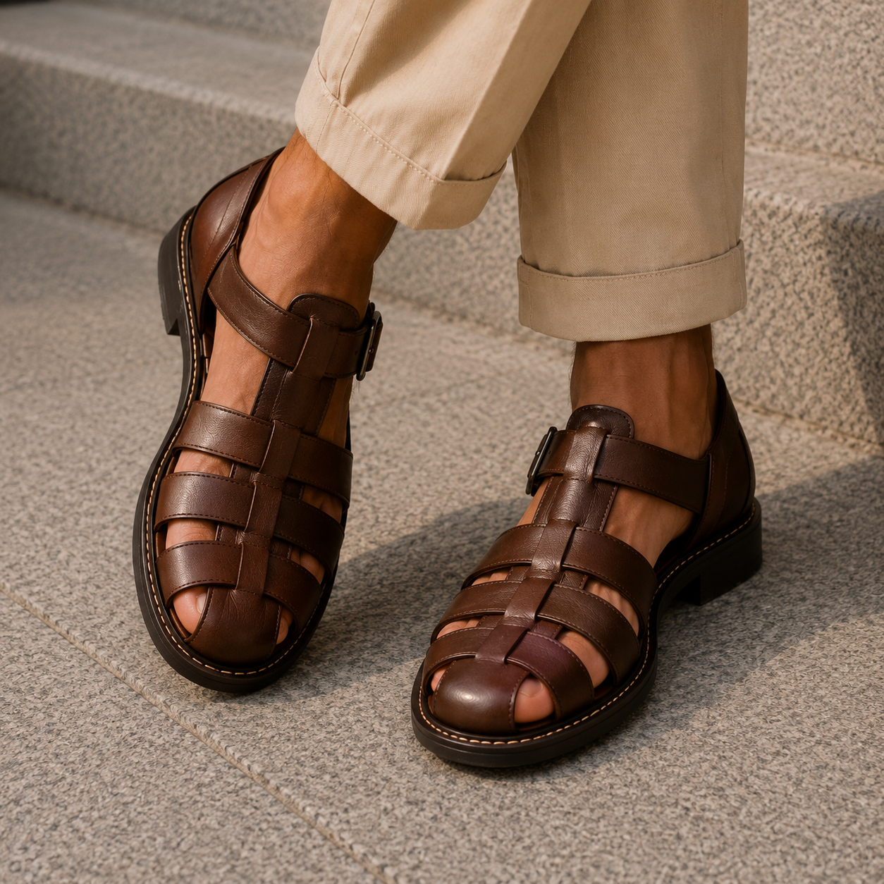 Erik | Leren herensandalen met dichte neus - view 8