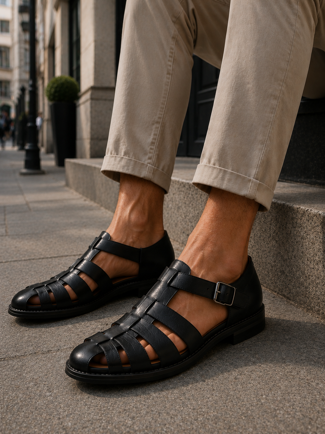 Erik | Leren herensandalen met dichte neus - Zwart