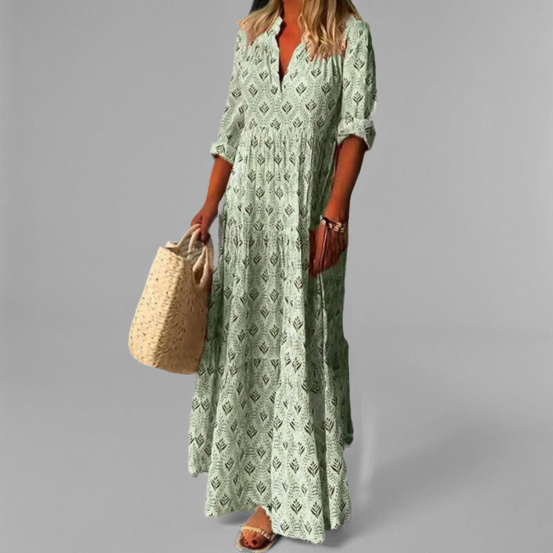 Esther | Vintage maxi-jurk met V-hals - Groen