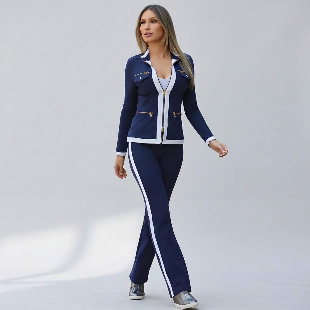 Eveline | Dames 2-delige set met ritsjack en broek - Blauw