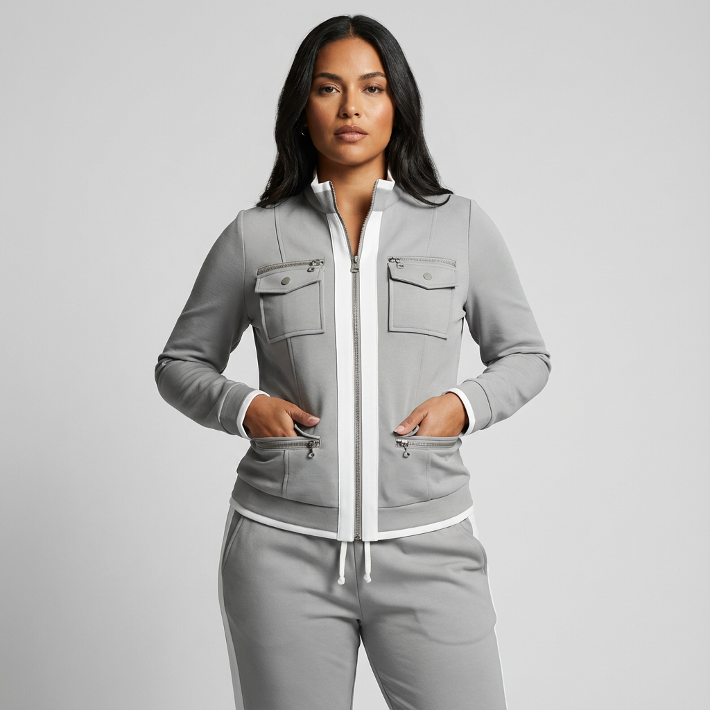 Eveline | Dames 2-delige set met ritsjack en broek - Grijs