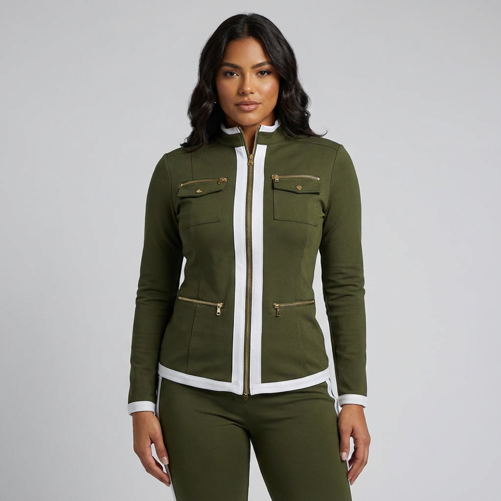 Eveline | Dames 2-delige set met ritsjack en broek - Groen