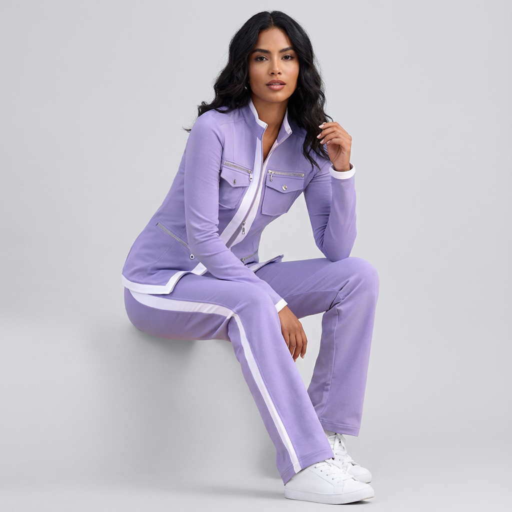 Eveline | Dames 2-delige set met ritsjack en broek - Paars