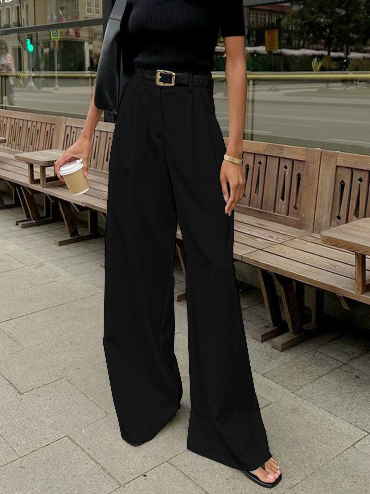 Eveline | Pantalon met wijde pijp voor dames - Zwart